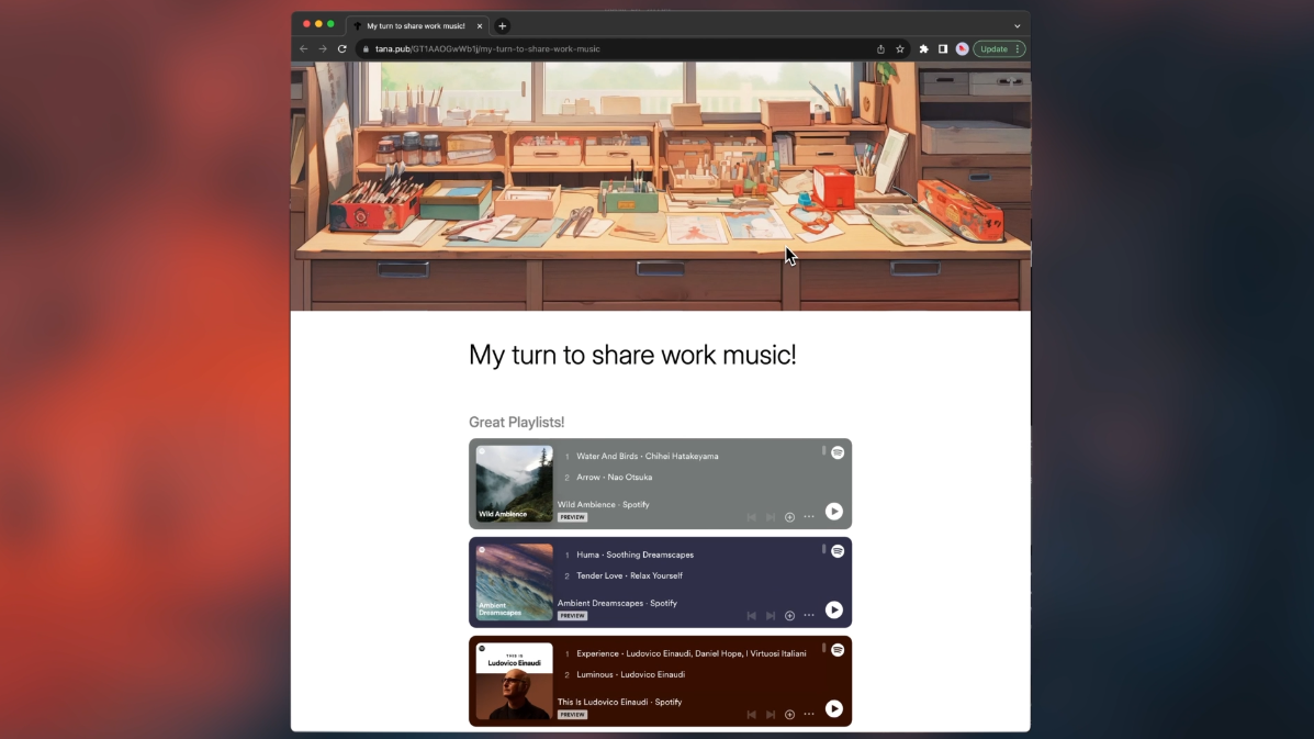Tana Publish: Pages ra mắt