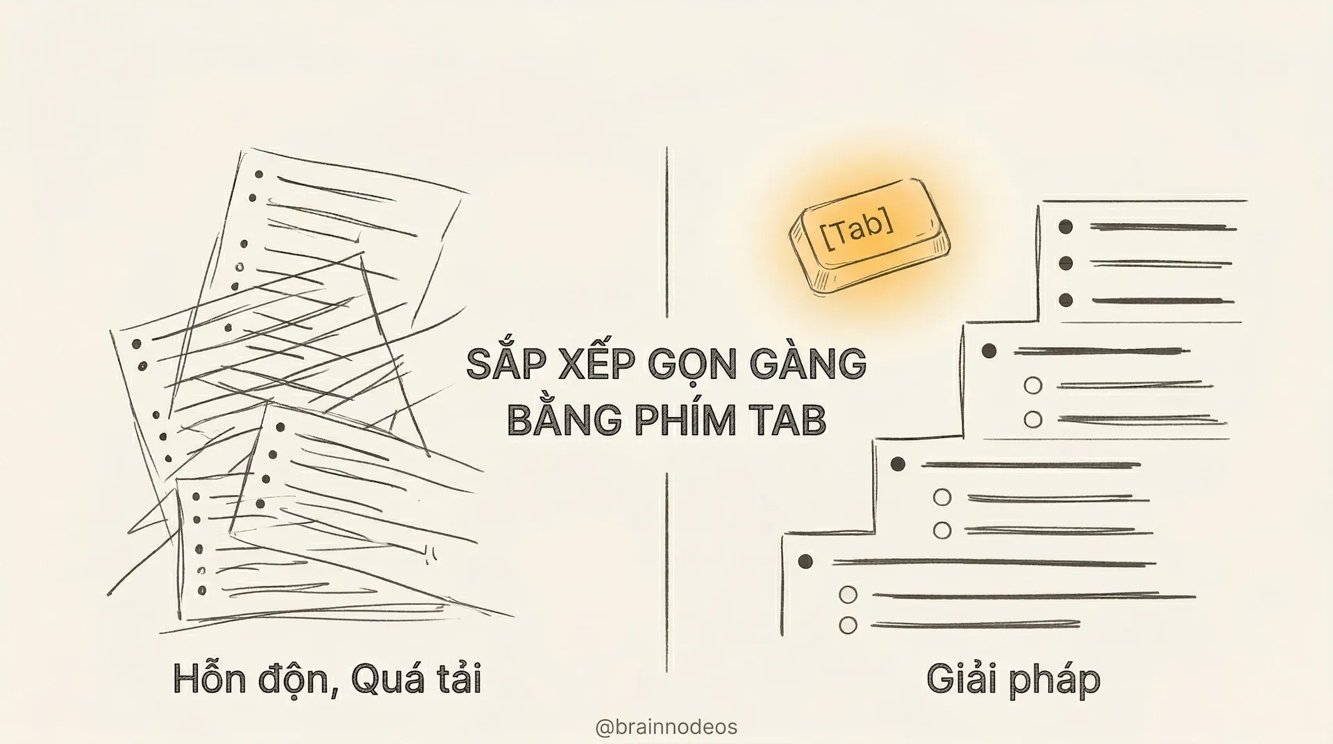 Cách sử dụng Tana để sắp xếp ghi chú và tổ chức công việc gọn gàng bằng phím Tab.